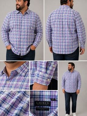 Mens Polo Ralph Lauren Dress Shirt 20 34/35 4XL Purple Button 96% Cotton
